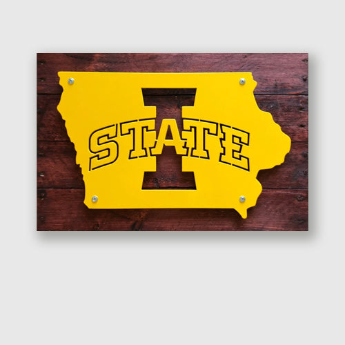 Iowa State College Spirit metal sign in Iowa State colors