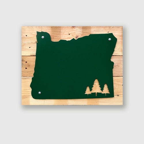 Oregon with pines metal sign on upcycled pallets