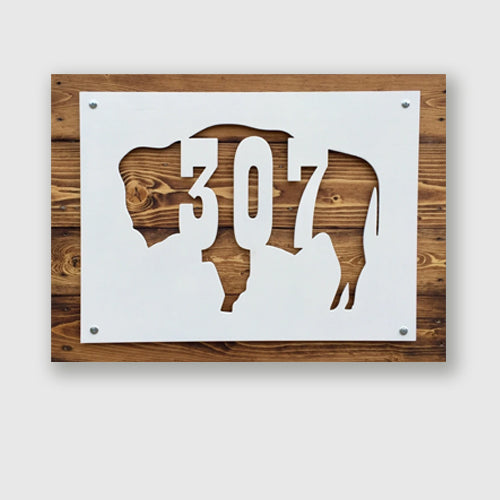 Wyoming metal sign with buffalo and 307, art, home decor