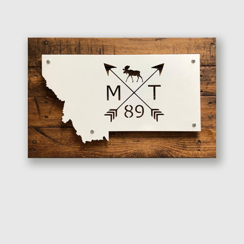 Established in 1889 Montana metal decor sign with arrows and moose